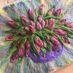 tulips felted wool picture - housewarming wall art gift