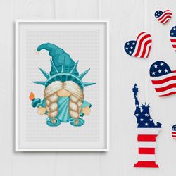 Statue of Liberty, Cross stitch pattern, Independence Day cross stitch, Gnome cross stitch