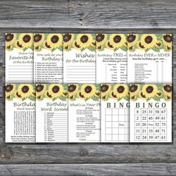 Sunflower Birthday Party Games bundle,Adult birthday games package,Printable Birthday Games,INSTANT DOWNLOAD