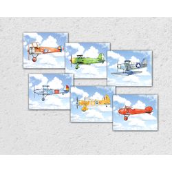 Airplane print Planes in the sky set 6 posters Nursery prints