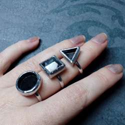 Mirror ring, squar ring, round ring, triangular ring, tin soldered glass ring, scrying mirror ring