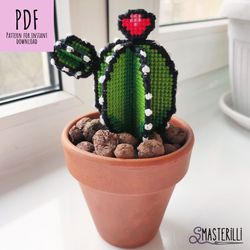 potted cactus cross stitch pattern pdf, 3d plastic canvas pattern & tutorial, potted plant cross stitch, fake flower