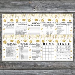 Gold glitter Birthday Party Games bundle,Adult birthday games package,Printable Birthday Games,INSTANT DOWNLOAD