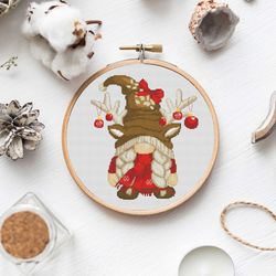 Christmas girl, Cross stitch pattern, Christmas cross stitch, Gnome cross stitch, DIY Christmas gift