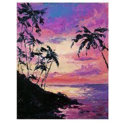 Hawaii Painting Sunset Original Art Seascape Oil Painting Wall Art.