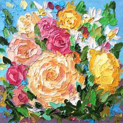 Rose Painting Floral Original Art Flowers Oil Painting Small Art Roses Wall Art