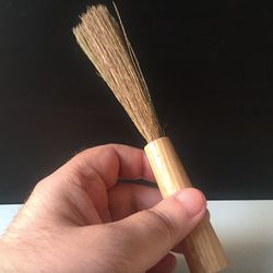 Hand-made carved sprinkling brush. Wood, carving, natural fibers. Size: 1.4''x8.4'' (3.5x22 cm).