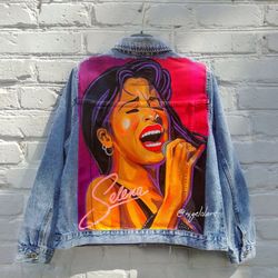 Selena Quintanilla Jean jacket, Pop art jacket,  painted denim jacket,  grunge jacket, custom text painted denim  Selena