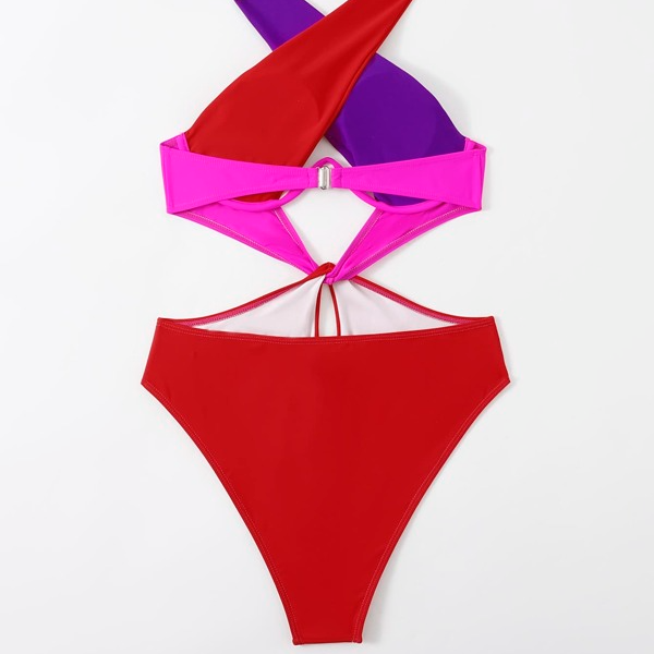 Colorblock Cut Out Criss Cross Underwire One Piece Swimsuit Beachwear Swimwear Beach Sea Summer bathing suits (12).jpg