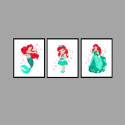 The Little Mermaid Ariel Disney Set Art Print Digital Files decor nursery room watercolor