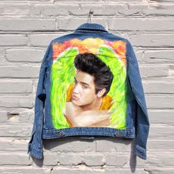 Elvis Presley Portrait The King rock Painted Denim Jacket Handmade Custom jacket Gift Art portraits Personalized jacket
