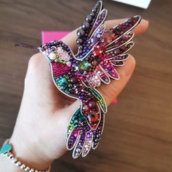 Hummingbird jewelry brooch beaded