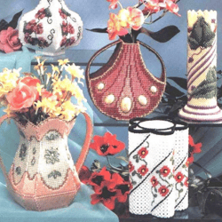 Digital | Vintage Plastic Canvas Pattern Vases | 10-Mesh Plastic Canvas | ENGLISH PDF TEMPLATE