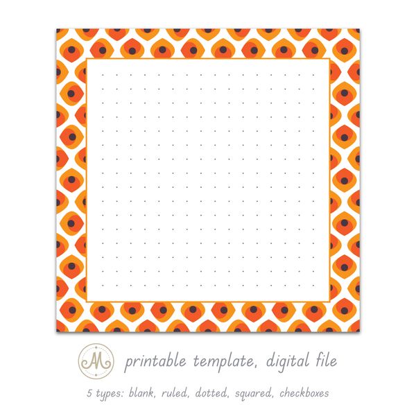 Bright orange mid century abstract pattern printable notes template_dotted.jpg