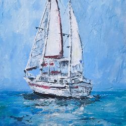 Boat painting Original acrylic painting Seascape Sailing art Small painting