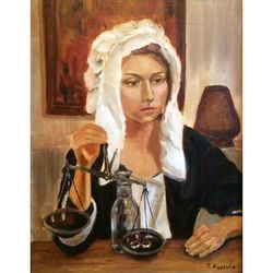 Genre Painting Woman Original Art Girl Portrait painting Original Female Portrait Oil Painting on Canvas