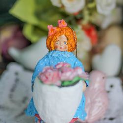 Christmas Textile Handmade Interior gift Vintage retro dolls teddy bear OOAK   Easter gift ideas