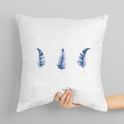 Small cross stitch pattern PDF, Three blue feathers, Modern embroidery