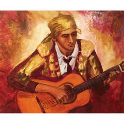 flamenco guitar painting original art, spanish wall art, musician oil painting on canvas, guitar player painting