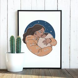 Printable art: Mother & child. Vector illustration. EPS, JPG, PNG