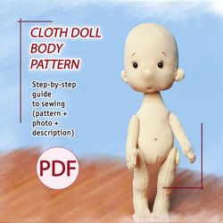 PDF Body pattern of cloth doll with a sculpted face and body. Digital file