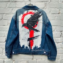Trash Polka Painted denim jacket Gift idea blue jeans jacket upcycled jacket denim jacket pattern painted personalized