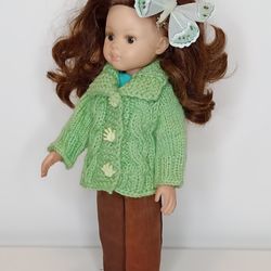 paola reina doll clothes pattern, knitted jacket for 13 inch dolls. knitting tutorial step by step