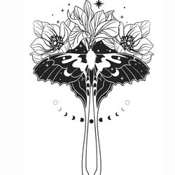 Black moth with flowers. Vector art