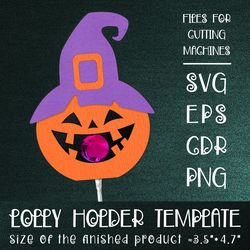 Pumpkin in Witch Hat Halloween Lollipop Holder Template