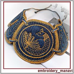 In the hoop Embroidery Design necklace with bird and quilt