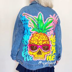 pineapple painted denim jacket hand jeans jacket painted denim jacket,painted jean jacket denim jacket custom denim