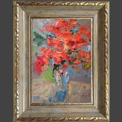 Flowers painting, Handmade Abstract Oil Painting  Wall Art Picture for Living Room Decor "Poppies" oil on prepared board