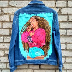 Beyonce Painted denim jacket Hiphop Personalized gift Custom denim jacket Shirt gift for her portrait painted