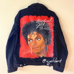 Michael Jackson Thriller Portrait personalized jean jackets Black denim jacket personalized painted denim jacket gift