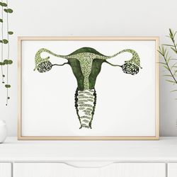 Watercolor poster CORE OF NATURE, green uterus illustration DIGITAL PRINT