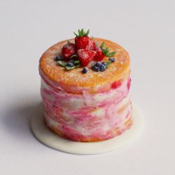 Dollhouse miniature food for dolls, naked cake with strawberris anh blueberries at 1:12 scale
