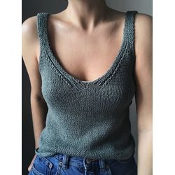 Hand knitted linen v-neck tank top