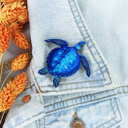 Wooden Pin, Turtle brooch, gift for her