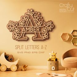 Split Baby Name Monogram Letters, Split Alphabet svg files, Newborn gift