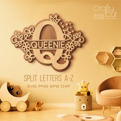 split baby name monogram letters, split alphabet svg files, newborn gift