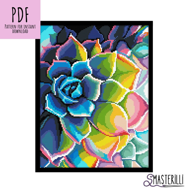 Rainbow succulent cross stitch pattern PDF , large embroidery design by Smasterilli.JPG