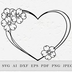 cherry blossom Heart frame, Cut file, SVG, DXF, PNG