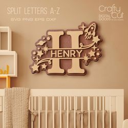 split baby name monogram letters, split alphabet svg files, newborn gift