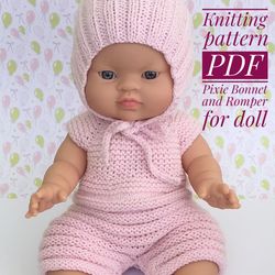 Pattern PDF outfit for doll hat and romper, Pattern knitting for Beginner, clothes for doll, Easy pattern knit clothes