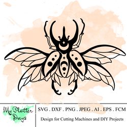 celestial bug svg, celestial beetle svg, mystical moth svg, magic insect svg png clipart, boho moon phases svg butterfly