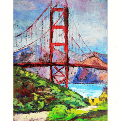 San Francisco Oil Painting Original Golden Gate Bridge California Landscape Modern Art 14" by 11"