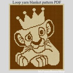 Loop yarn Finger knitted Simba blanket pattern PDF Download