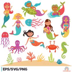 Mermaid Sea Creatures Clipart