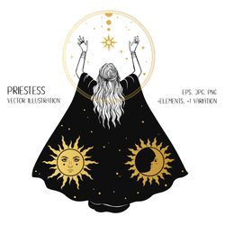Priestess. Vector illustrations. EPS, JPG, PNG