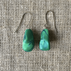 Teal Green Russian Amazonite Natural Stone Earrings, Melchior Wire Wrapped Stone Drop Earrings, Vintage 1980